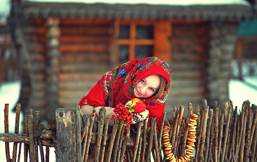 Sexy girl Women in Slavic costumes in Baku
